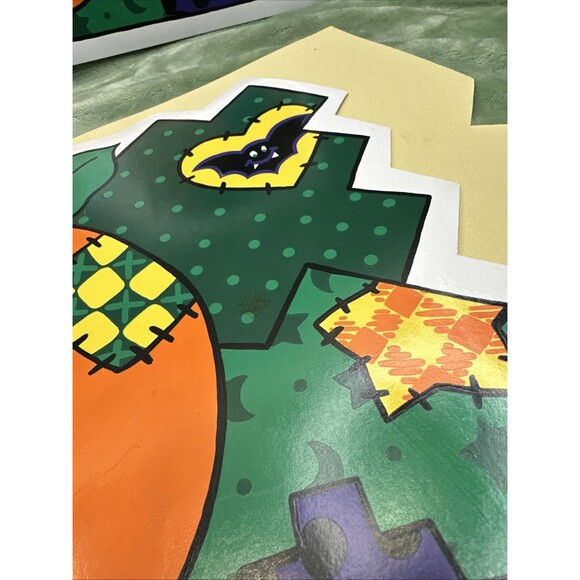 VTG Set of 4 Vinyl Halloween Placemat CSC Jack O Lantern Patchwork Bat Black Cat - Picture 5 of 11